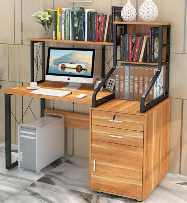 Meja kerja dengan rak serbaguna yang dapat digunakan untuk menyimpan peralatan